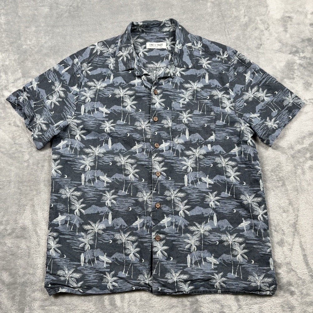 Line of Trade The Breeze Camp Shirt Linen Blend Night Surf Men's Size Medium